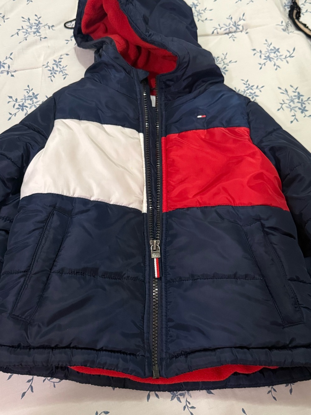 Tommy Hilfiger Kids Navy, Red & White Colorblock Hooded Puffer Jacket
